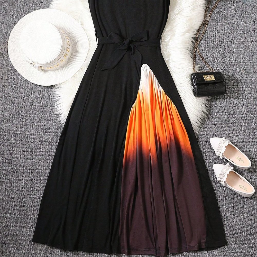 Ombre Print Belted Dress